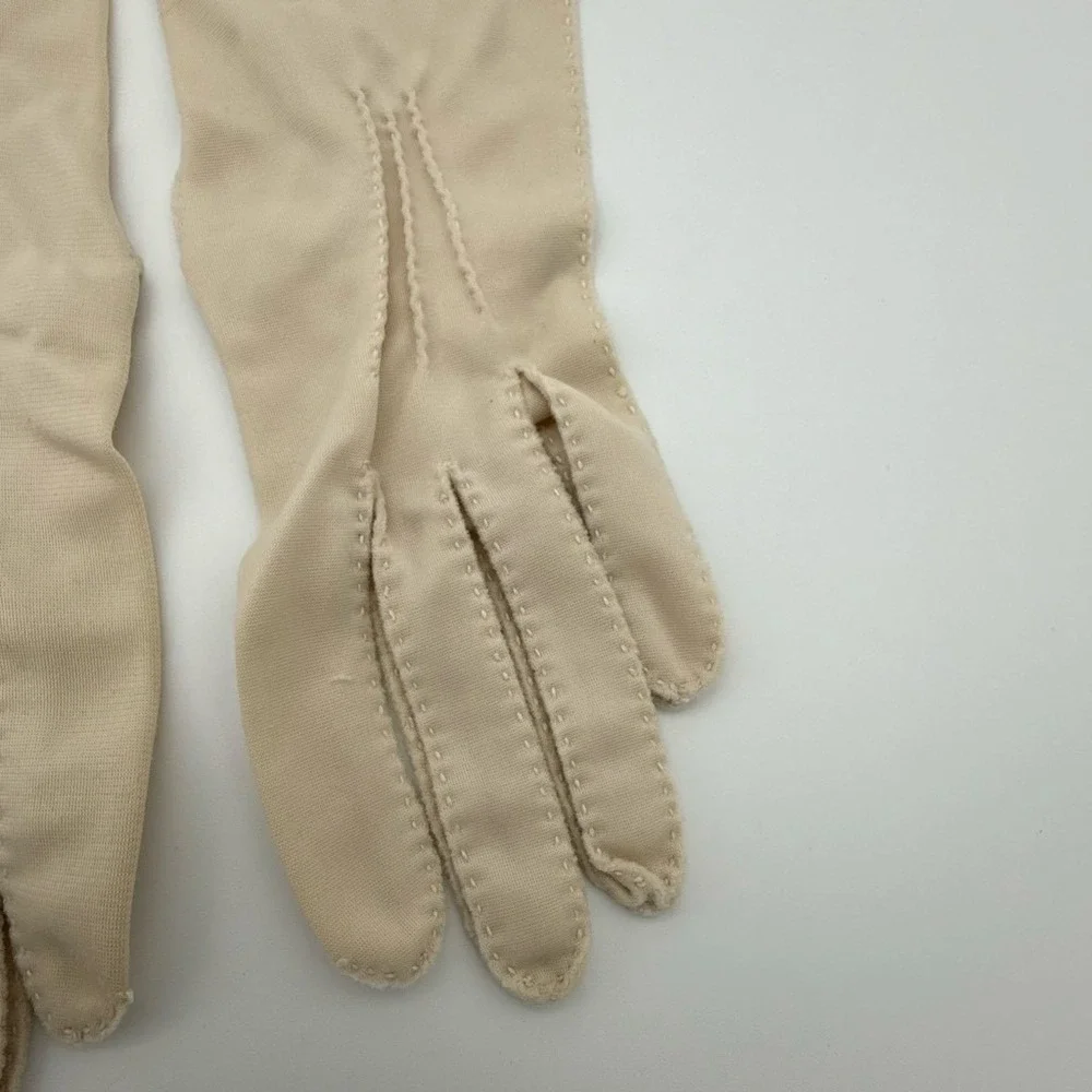 Vintage Van Raalte Ivory Cotton‎ Jersey Dress Gloves Mid Forearm 1950s 13